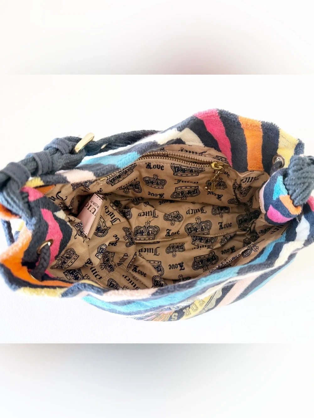 Juicy Couture Bag Terry Cotton Multicolor Striped Shoulder Beach Travel Small